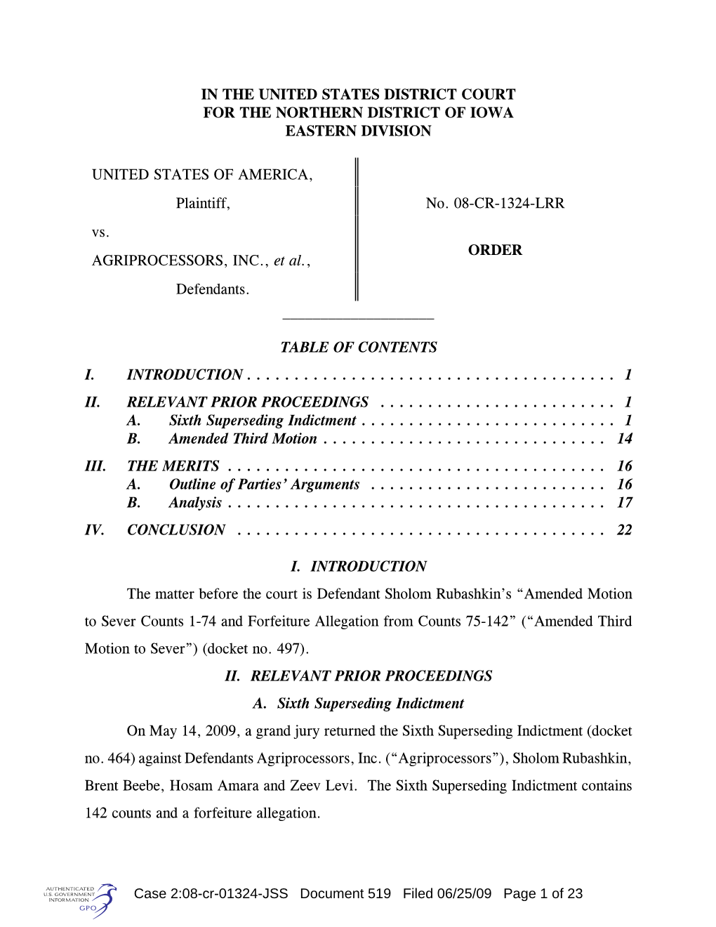 In the United States District Court for the Northern District of Iowa Eastern Division