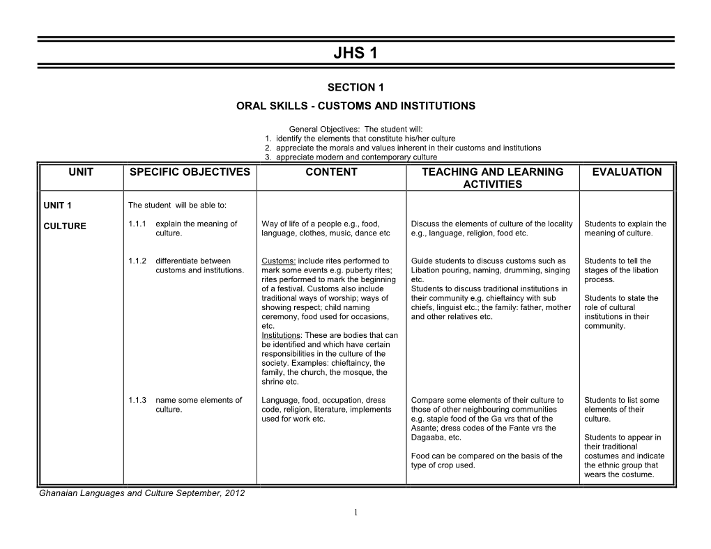 Ghanaian Languages and Culture JHS