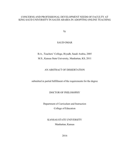 Concerns and Professional Development Needs of Faculty at King Saud University in Saudi Arabia in Adopting Online Teaching