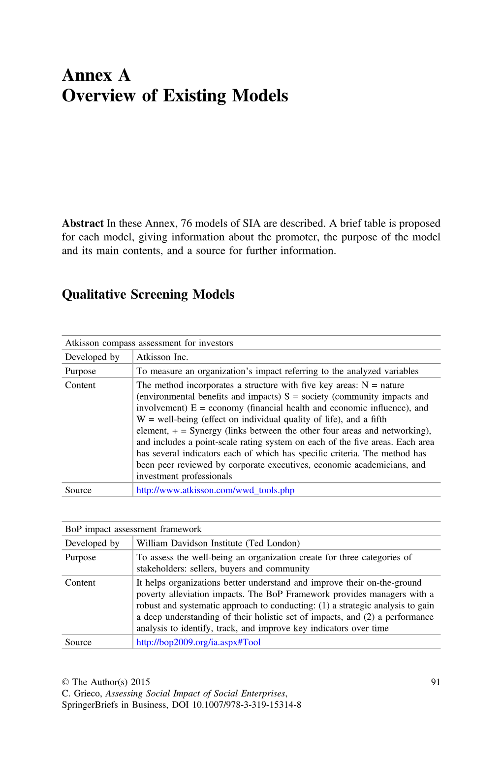 Annex a Overview of Existing Models