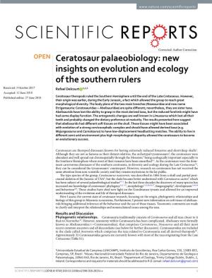 Ceratosaur Palaeobiology: New Insights on Evolution and Ecology Of