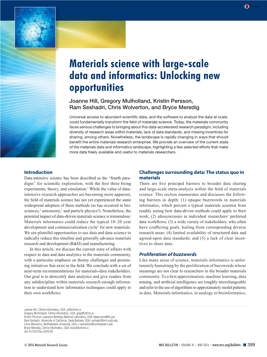 Materials Science with Large-Scale Data and Informatics