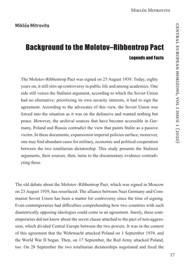 Background to the Molotov–Ribbentrop Pact Legends and Facts