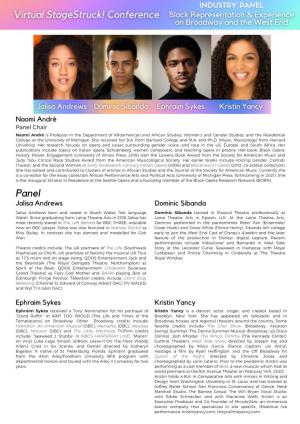 Stagestruck Black Representation and Experience Panel Bios