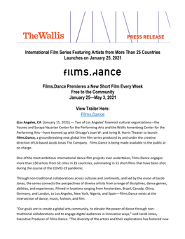 Films.Dance Press Release FINAL on Wallis Letterhead