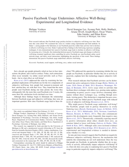 Passive Facebook Usage Undermines Affective Well-Being: Experimental and Longitudinal Evidence