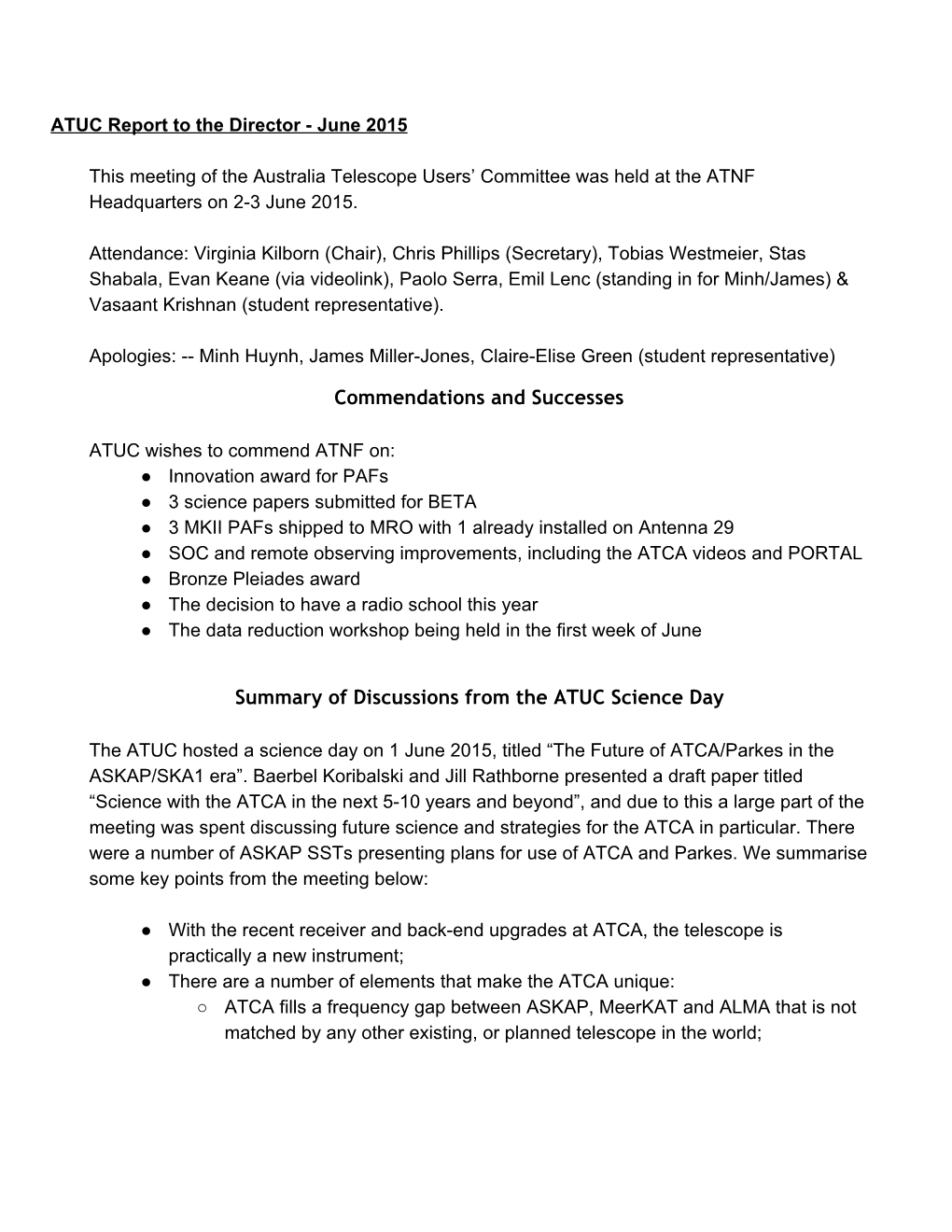 ATUC Report to the Director - June 2015