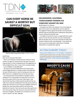 Can Every Horse Be Saved? a Worthy but Difficult Goal