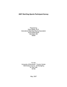 2007 Sled Dog Sports Participant Survey