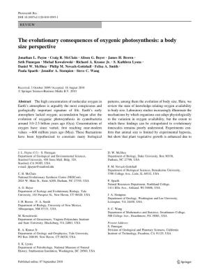 The Evolutionary Consequences of Oxygenic Photosynthesis: a Body Size Perspective
