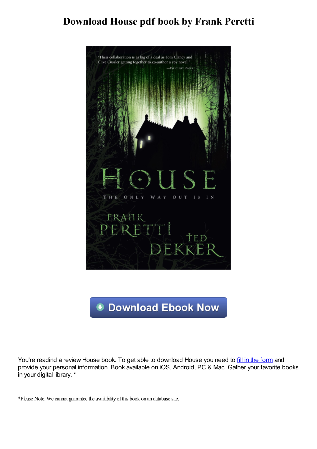 Download House Pdf Book by Frank Peretti