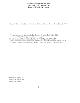 Nuclear Magnitudes and the Size Distribution of Jupiter Family Comets