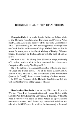 Biographical Notes of Authors