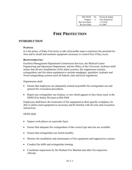Fire Protection Revision Date 11/19/02 Review Date 01/2007
