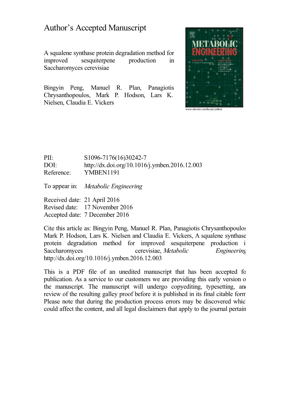 A Squalene Synthase Protein Degradation Method For Improved 