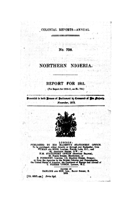 Annual Report of the Colonies, Northern Nigeria, 1911