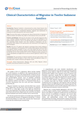 Clinical Characteristics of Migraine in Twelve Sudanese Families