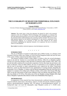 The Favorability of Relief for Territorial Expansion of Marghita City