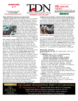 HEADLINE NEWS for Information About TDN, DELIVERED EACH NIGHT by FAX and Call 732-747-8060