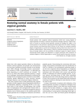 Restoring Normal Anatomy in Female Patients with Atypical Genitalia Laurence S