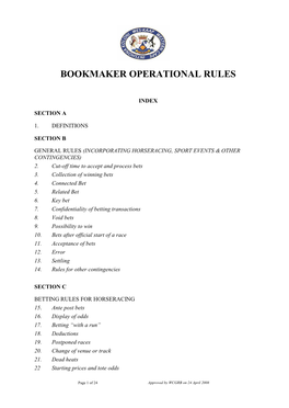 Bookmaker Operational Rules