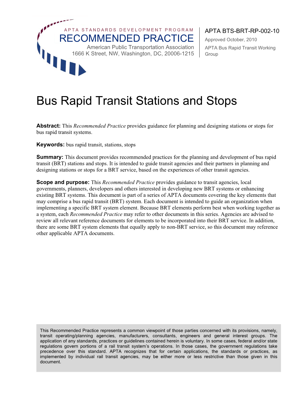 Bus Rapid Transit Stations and Stops