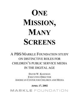 A PBS/Markle Foundation Study on Distinctive Roles for Children's