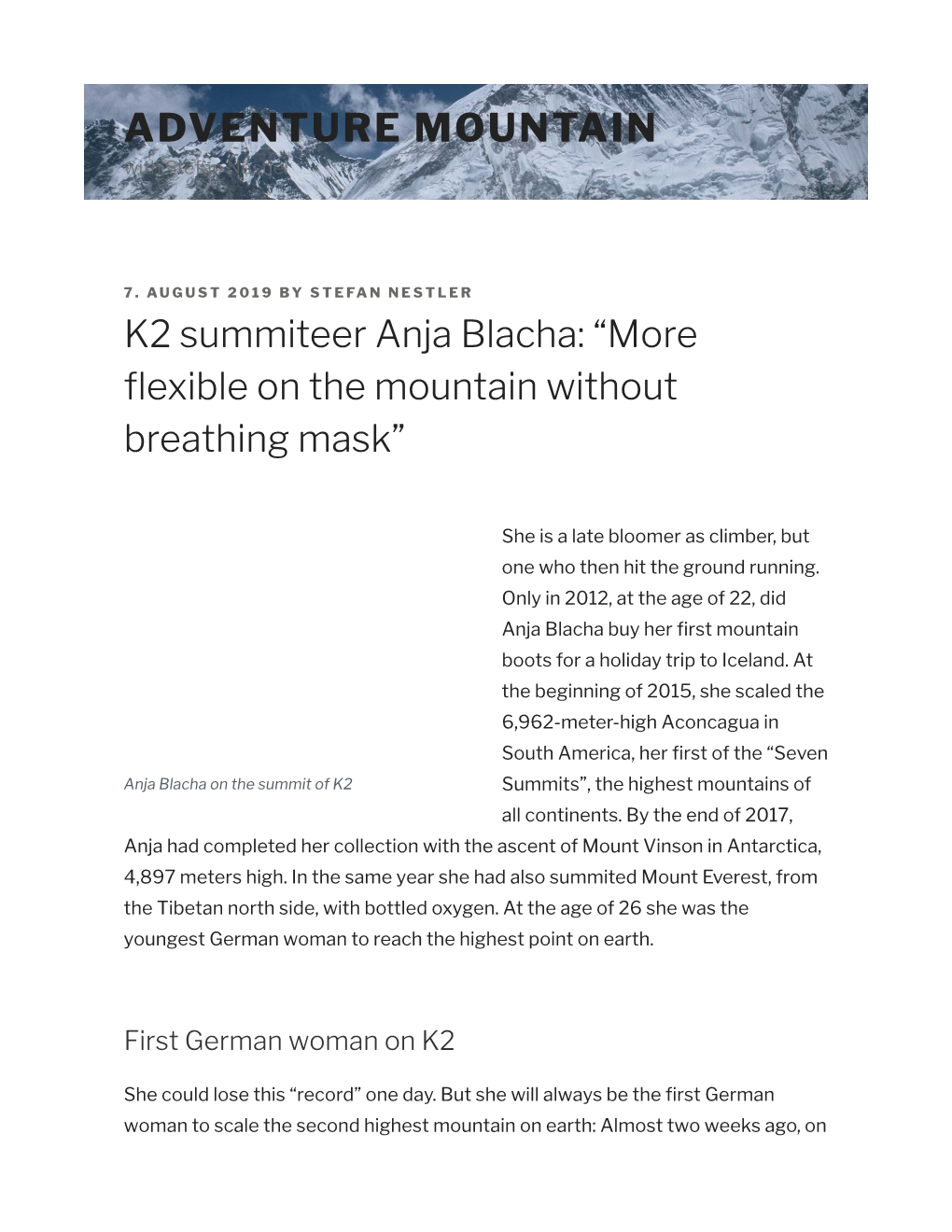 K2 Summiteer Anja Blacha: "More Flexible on the Mountain Withou