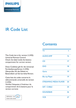 IR Code List