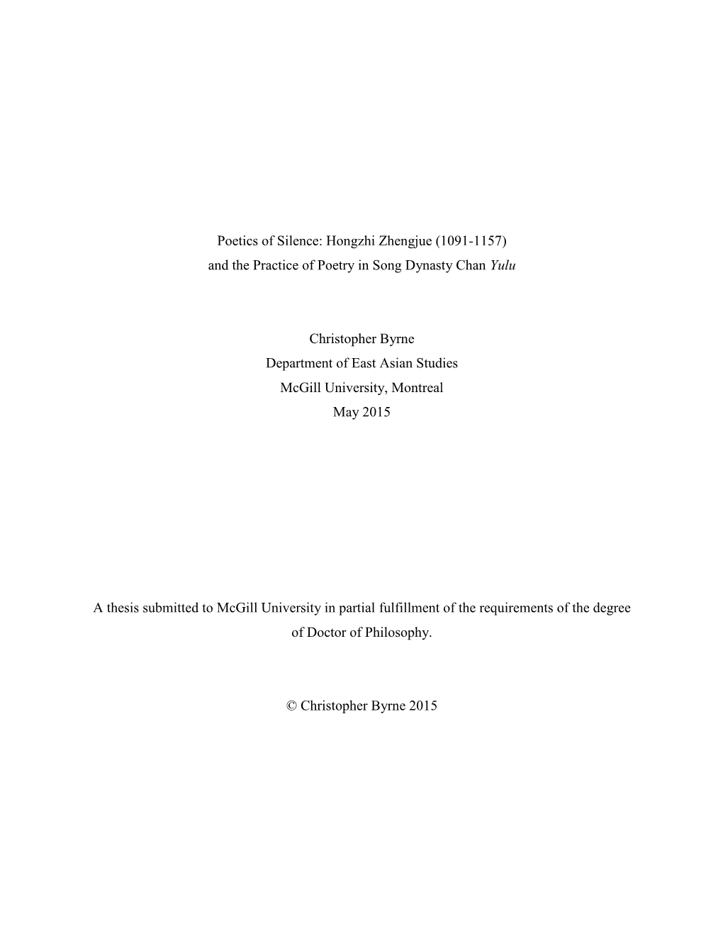 Hongzhi Zhengjue (1091-1157) and the Practice of Poetry in Song Dynasty Chan Yulu