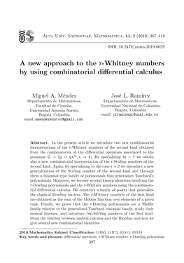 A New Approach to the R-Whitney Numbers by Using Combinatorial Diﬀerential Calculus