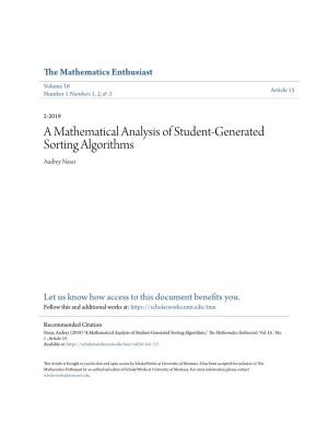 A Mathematical Analysis of Student-Generated Sorting Algorithms Audrey Nasar