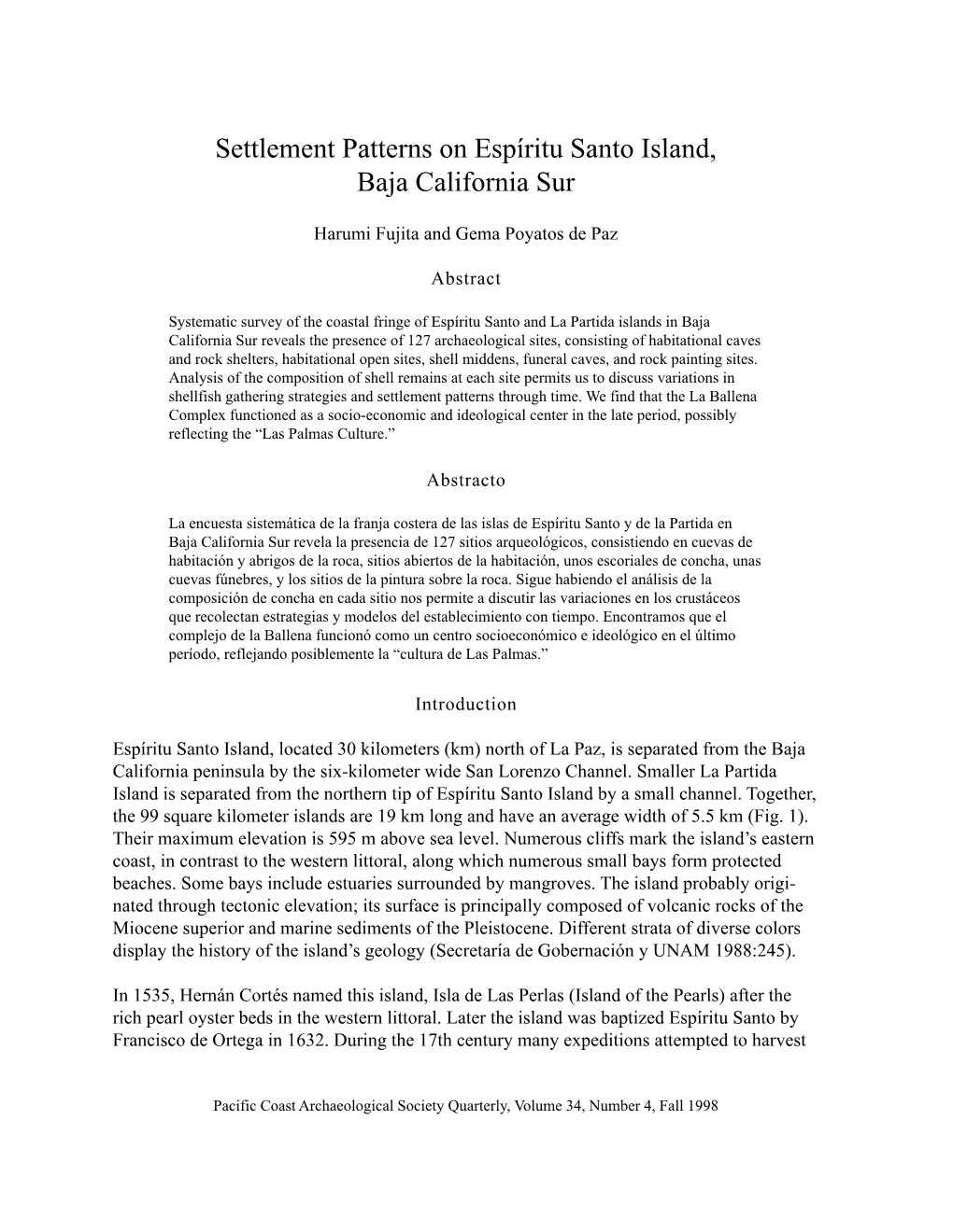 Settlement Patterns on Espíritu Santo Island, Baja California Sur