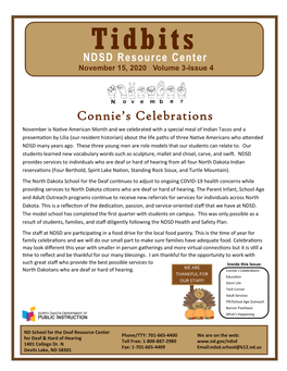 Tidbits NDSD Resource Center November 15, 2020 Volume 3-Issue 4