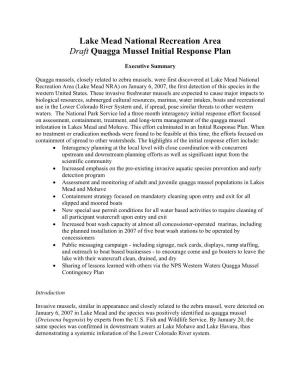 Lake Mead National Recreation Area Draft Quagga Mussel Initial Response Plan