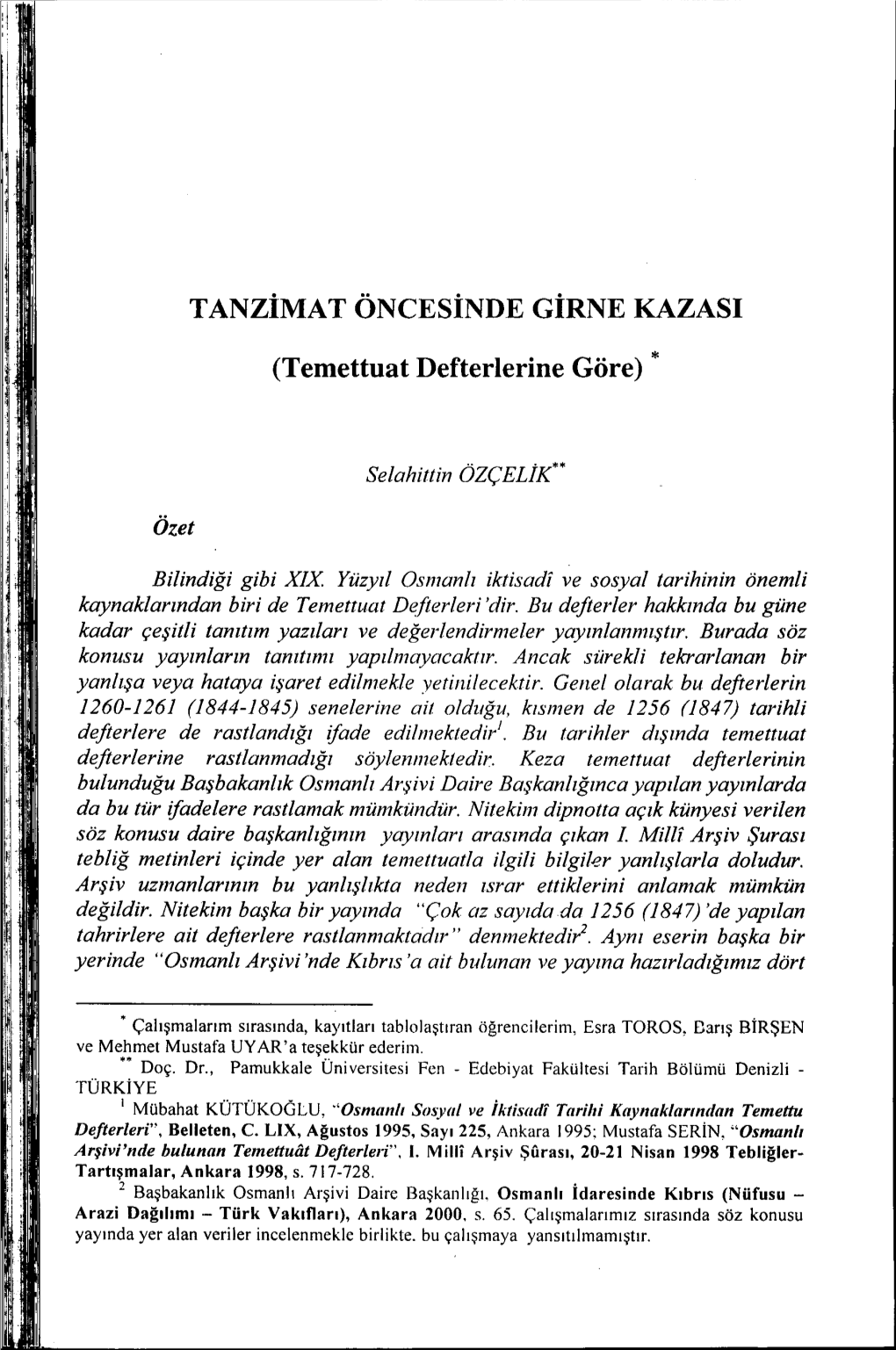 TANZİMAT ÖNCESİNDE GİRNE Kazası (Temettuat Defterlerine