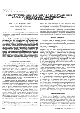 Predatory Spiders in Lime Orchards and Their Importance in the Control of Citrus Leafminer, Phyllocnistis Citrella (Lepidoptera: Gracillariidae)