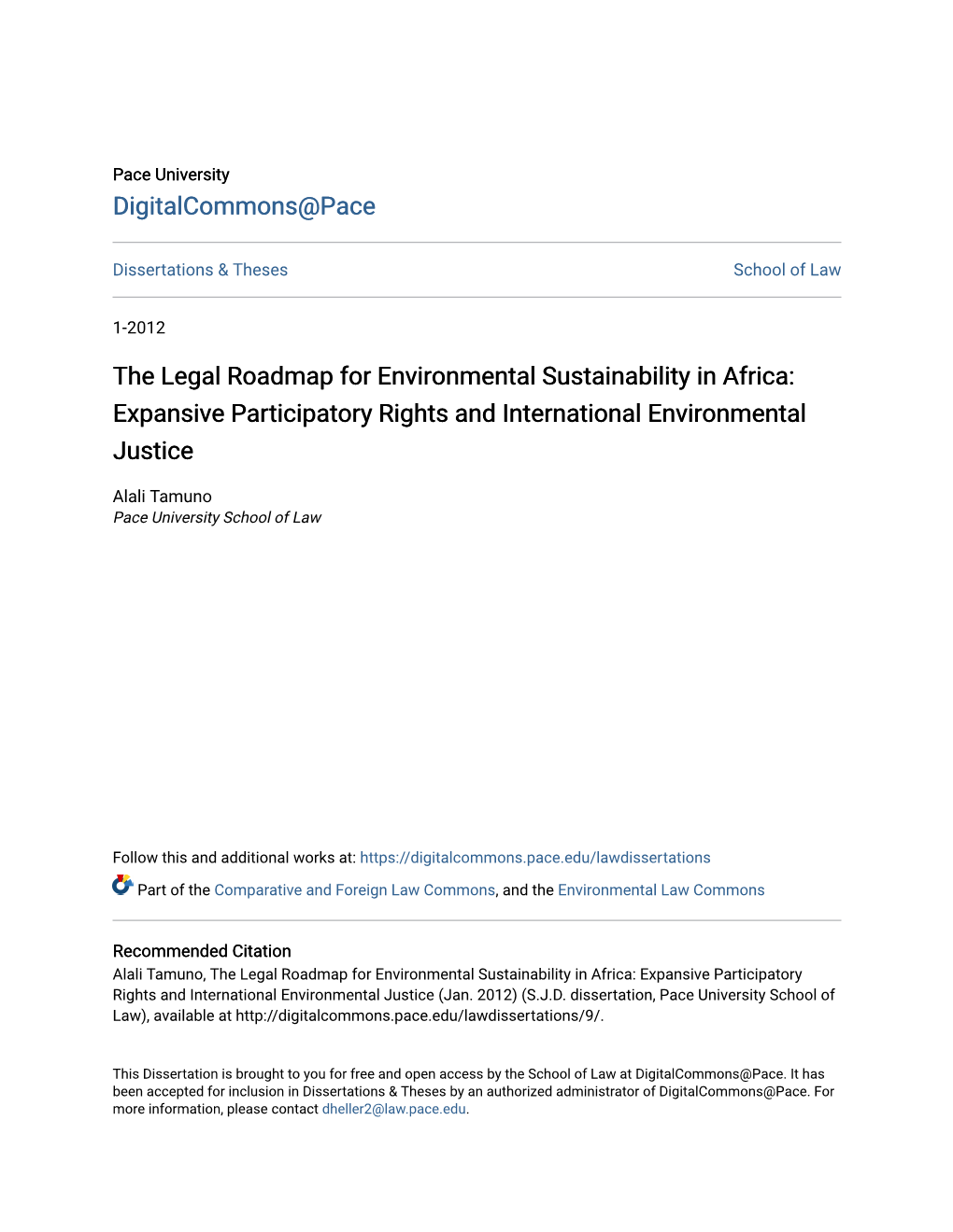 The Legal Roadmap for Environmental Sustainability in Africa: Expansive Participatory Rights and International Environmental Justice