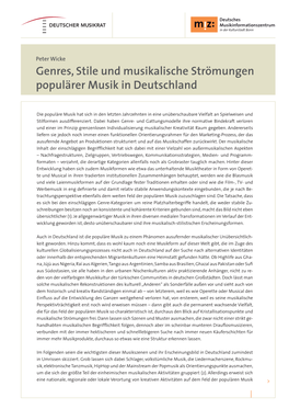 Genres, Stile Und Musikalische Strömungen Populärer Musik in Deutschland