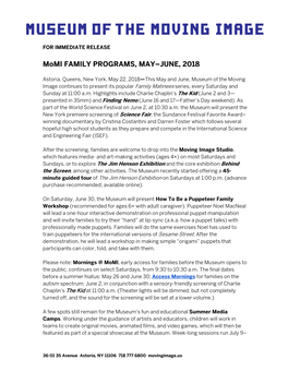 Momi FAMILY PROGRAMS, MAY–JUNE, 2018