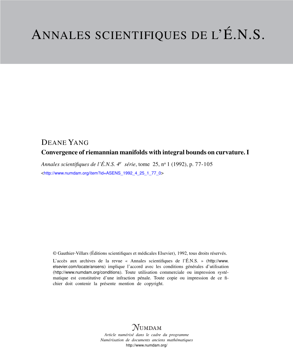 Convergence of Riemannian Manifolds with Integral Bounds on Curvature. I