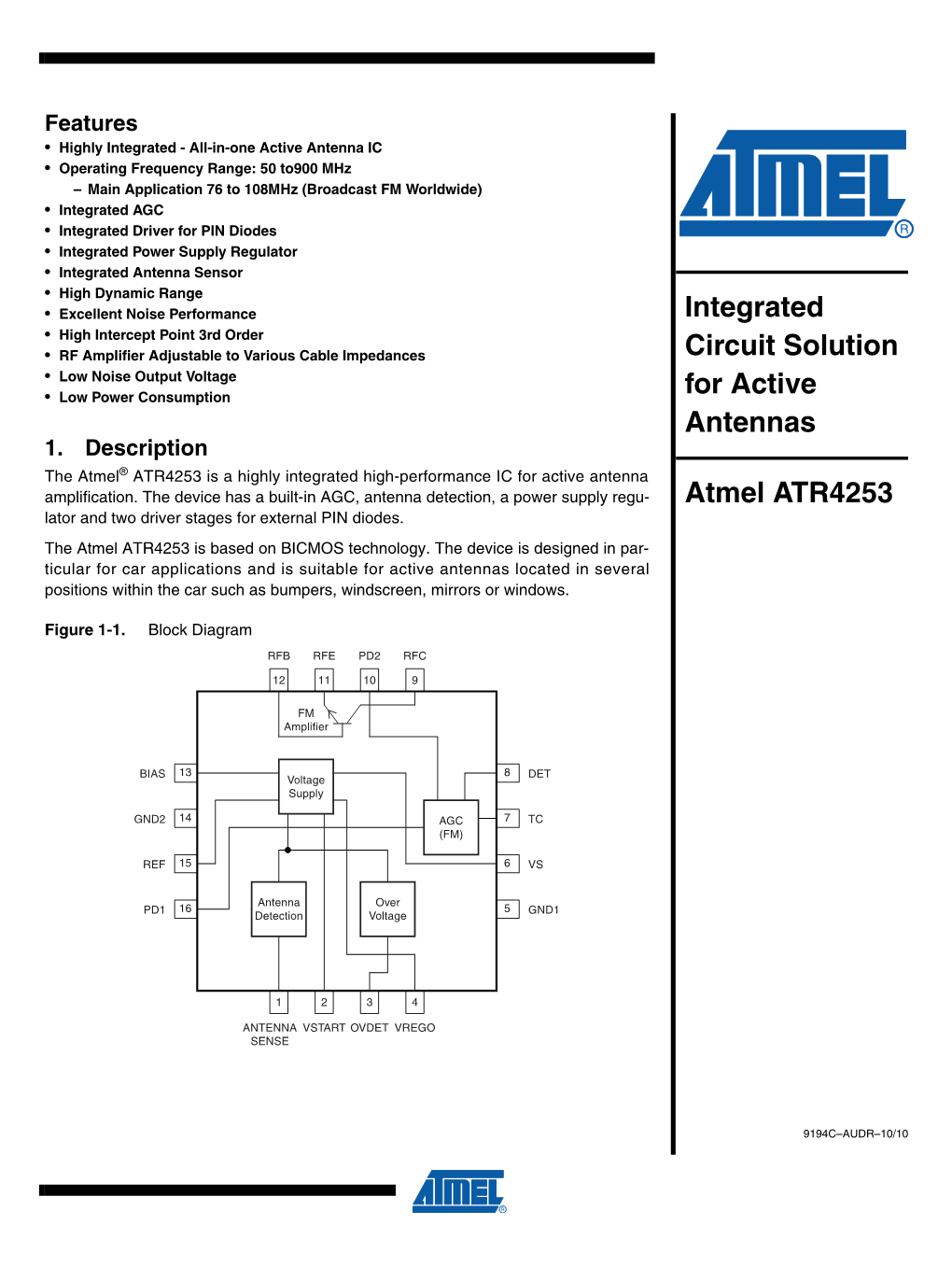 Integrated Circuit Solution for Active Antennas Atmel ATR4253