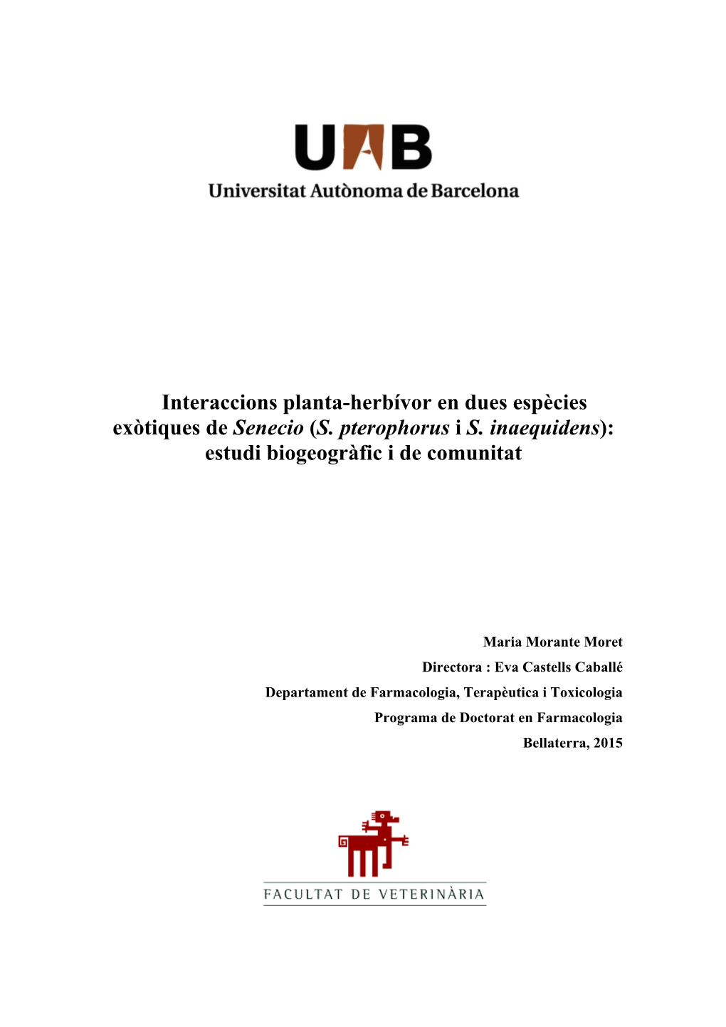 Interaccions Planta-Herbívor En Dues Espècies Exòtiques De Senecio (S