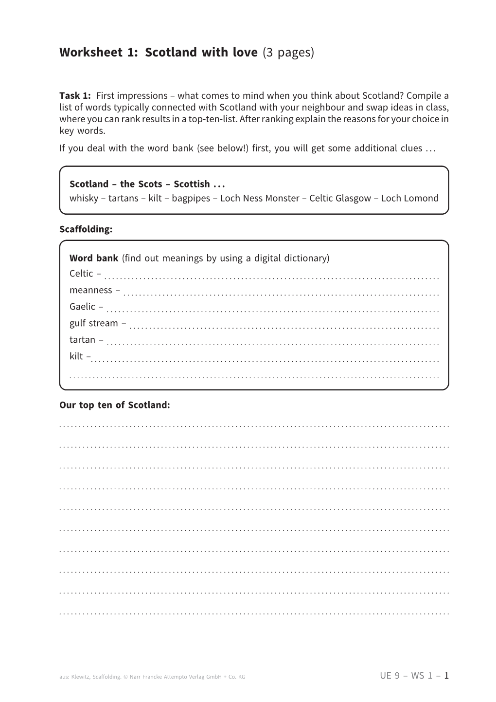 Worksheet 1: Scotland with Love (3 Pages)