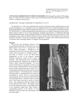 City Bank-Farmers Trust Company Building Designation Report