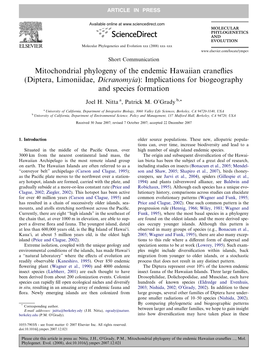 Mitochondrial Phylogeny of the Endemic Hawaiian Craneflies