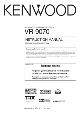 Vr-9070 Instruction Manual Kenwood Corporation