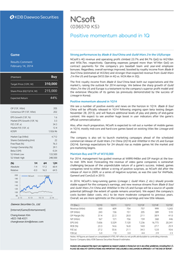 Ncsoft (036570 KS) Positive Momentum Abound in 1Q