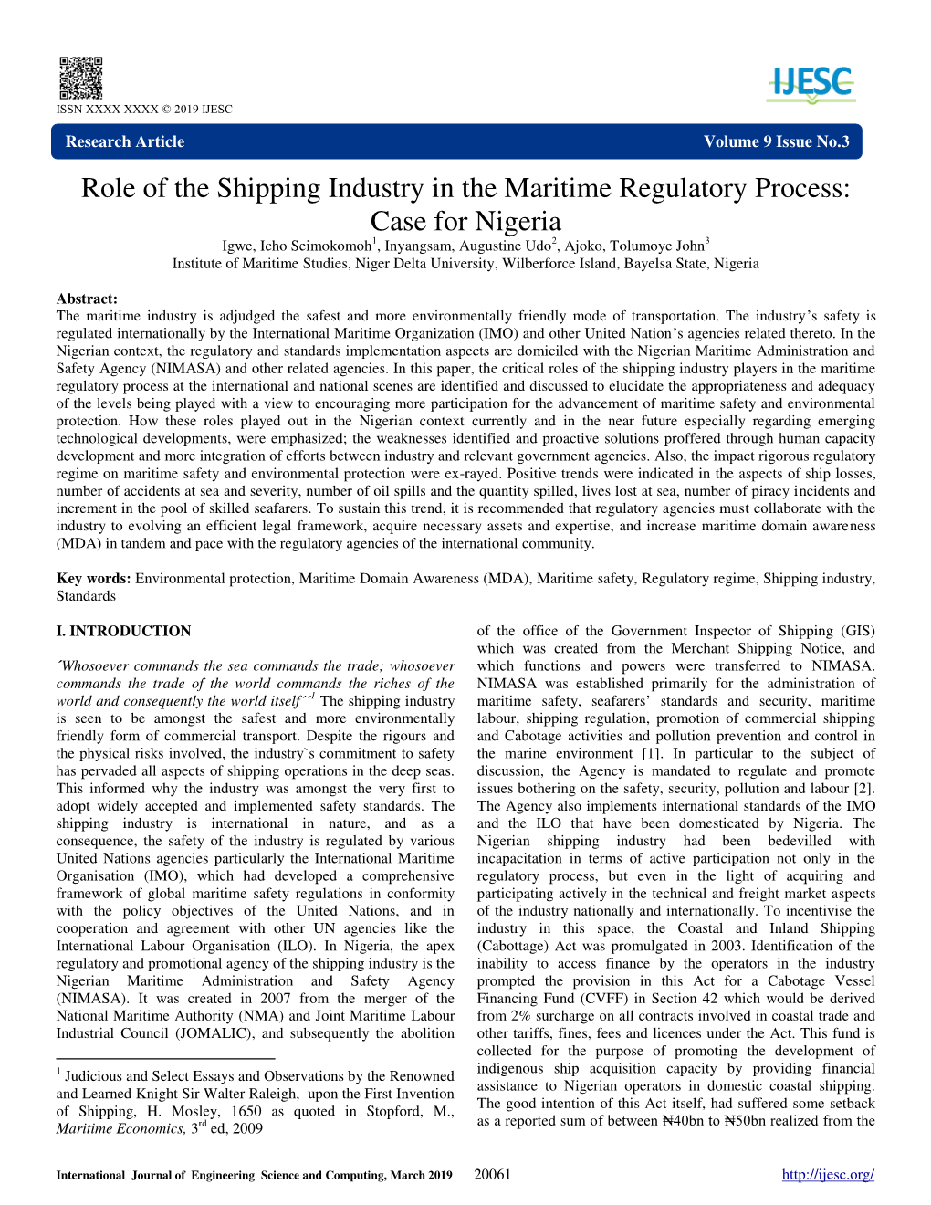 Role of the Shipping Industry in the Maritime Regulatory Process: Case