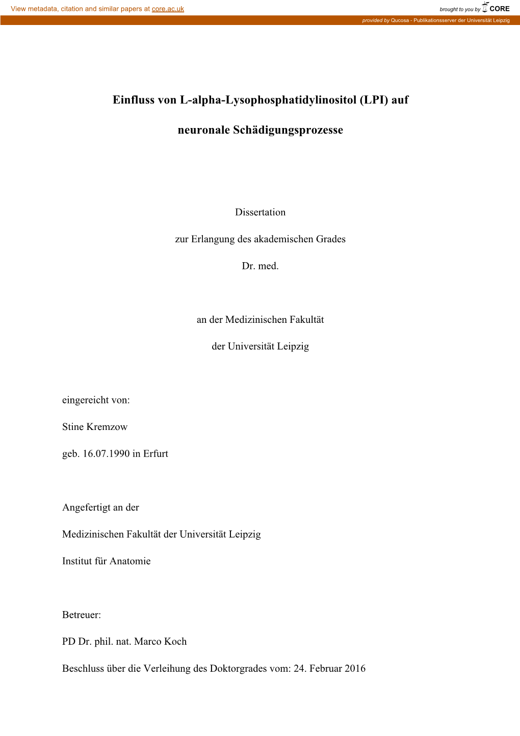 Einfluss Von L-Alpha-Lysophosphatidylinositol (LPI) Auf